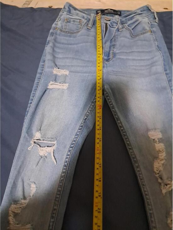 Hollister Women' Blue Jeans Size 00r High Rise Slim Straight Stretch W23 L26 Cut - Picture 3 of 8